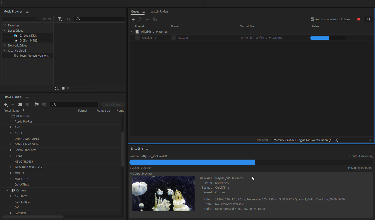 Influx for Adobe Media Encoder on Windows (All in one importer screenshot)